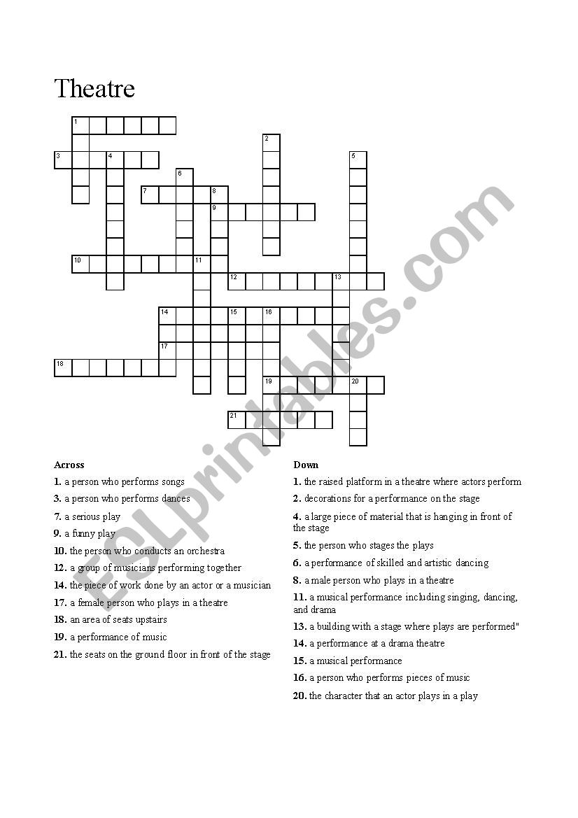 Theatre crossword worksheet