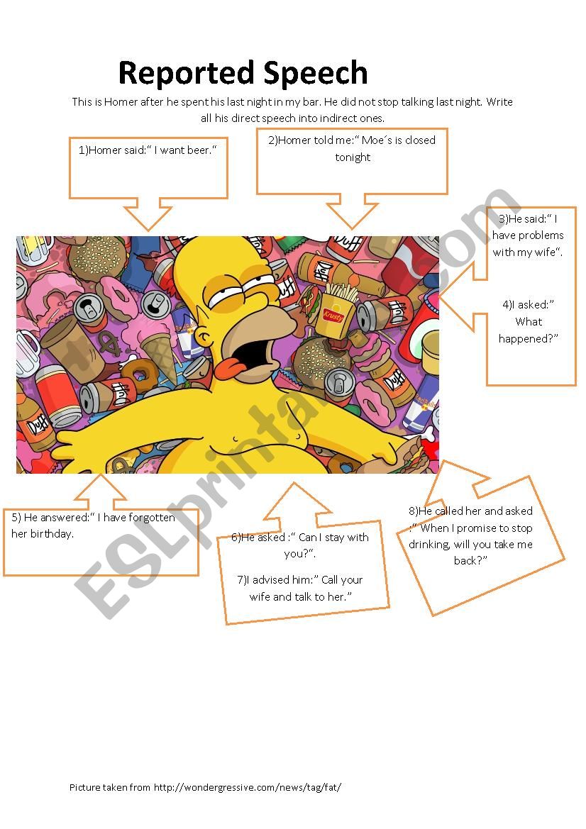 Homer Simpson Reported Speech worksheet