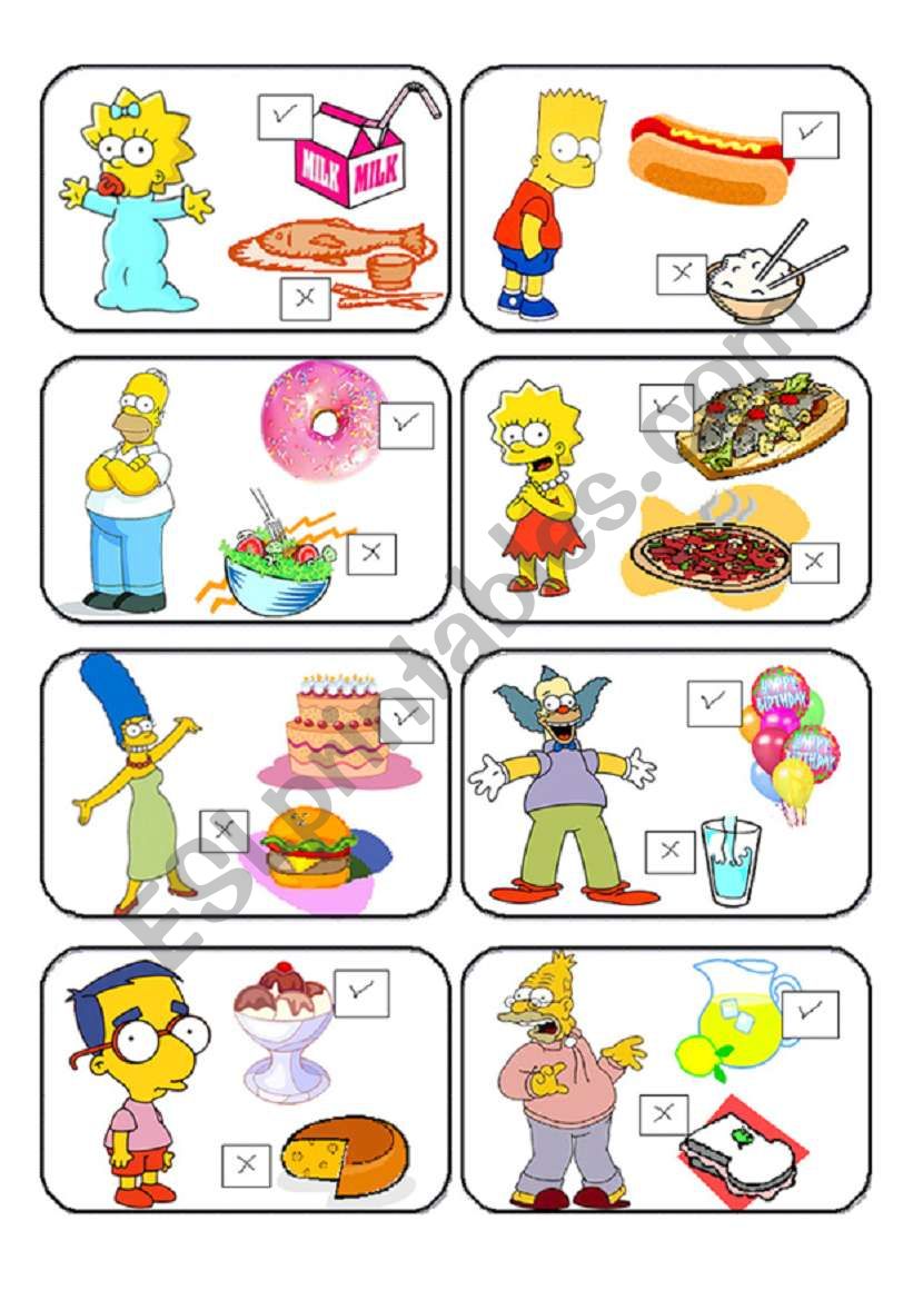 SIMPSONS MEMORY CARDS LIKE /DONT LIKE 1/2