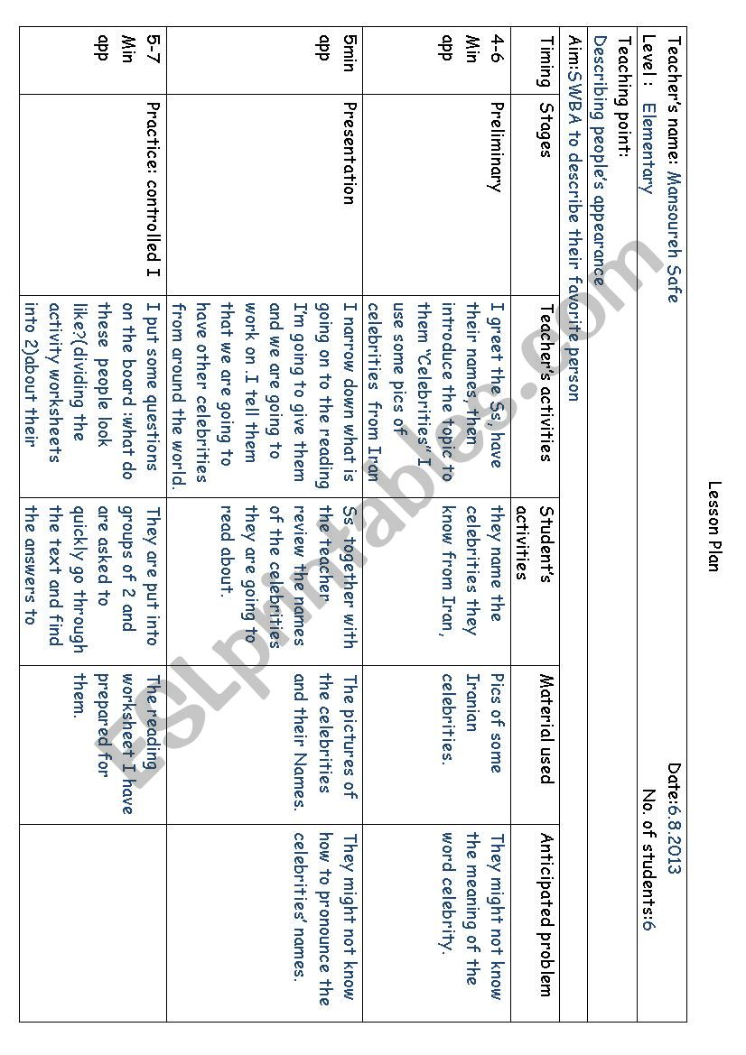 Reading Lesson Plan (describing people)
