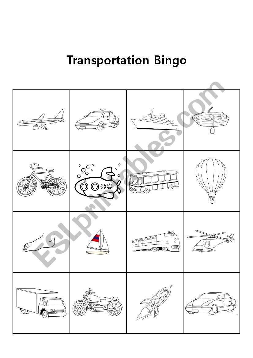 transportation bingo worksheet