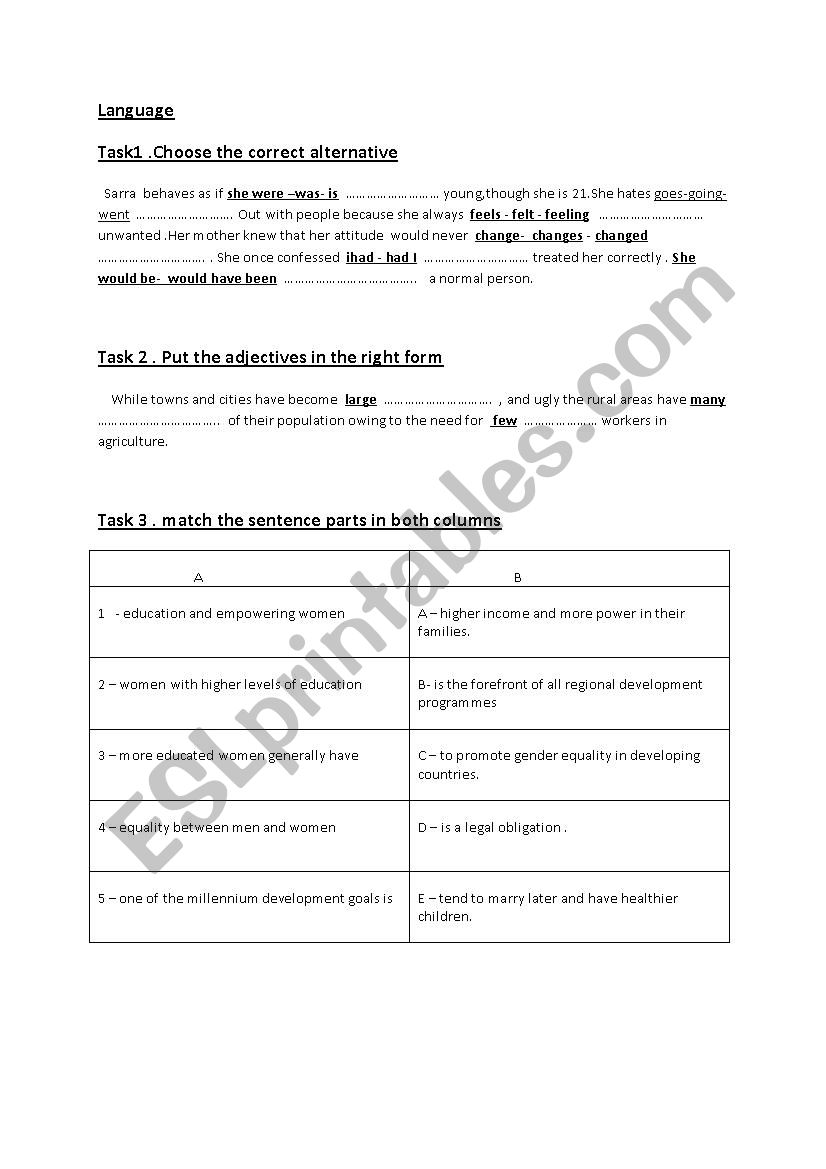 language tasks worksheet