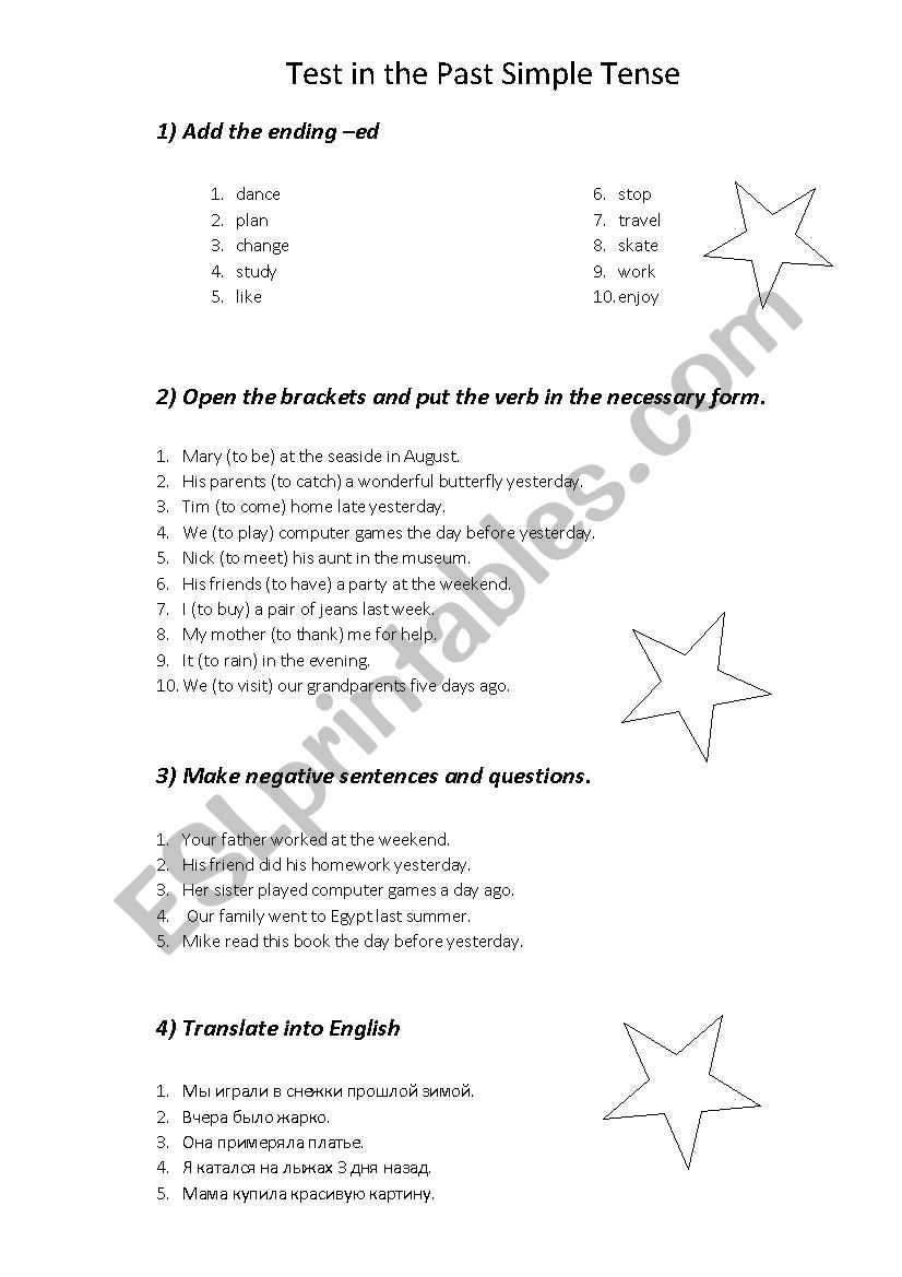 Test in the Past Simple Tense worksheet