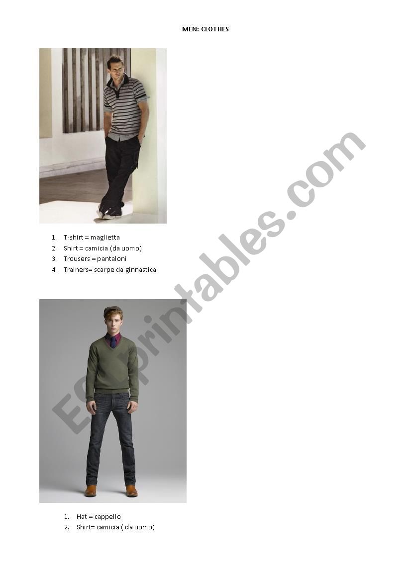 men clothes worksheet