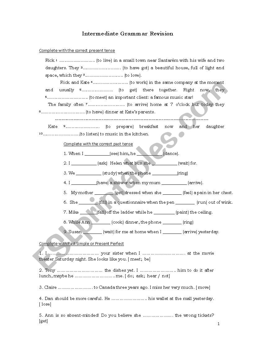 Intermediate Grammar Revision worksheet