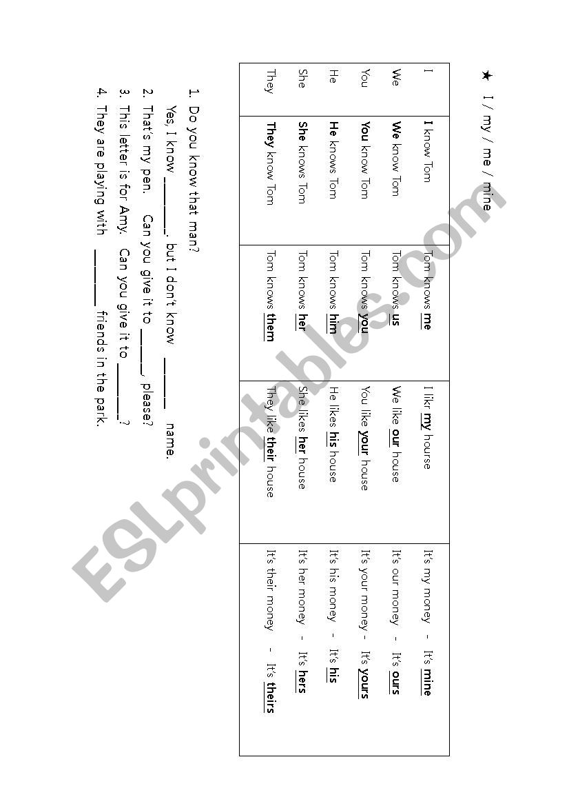 I/MY/ME/MINE worksheet