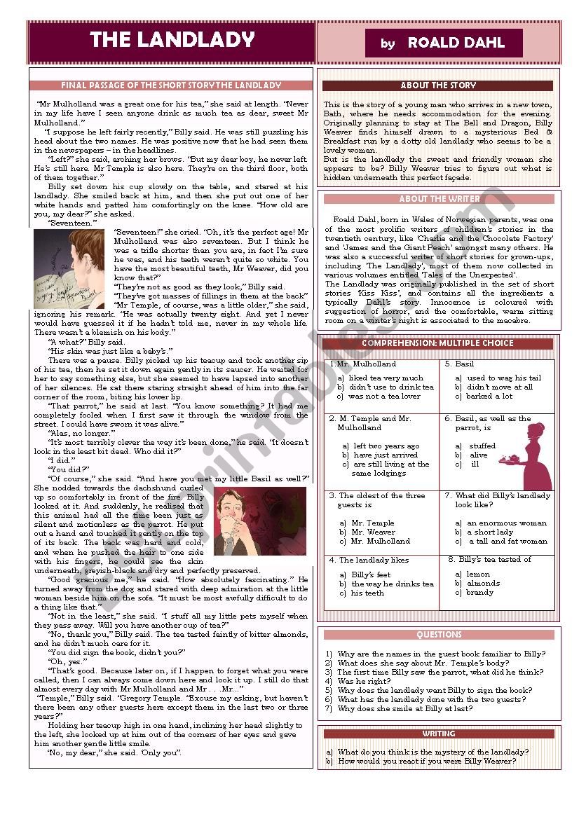 THE LANDLADY by Roald Dahl worksheet