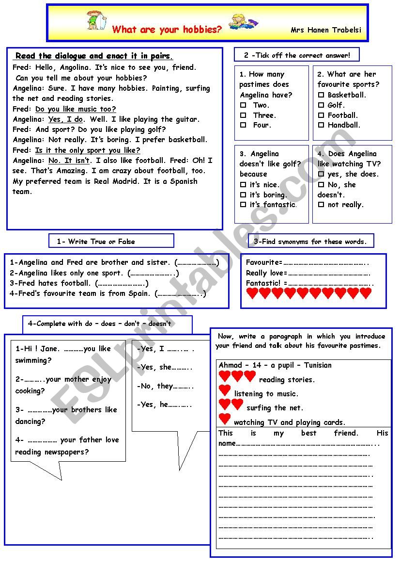 What are your hobbies? worksheet