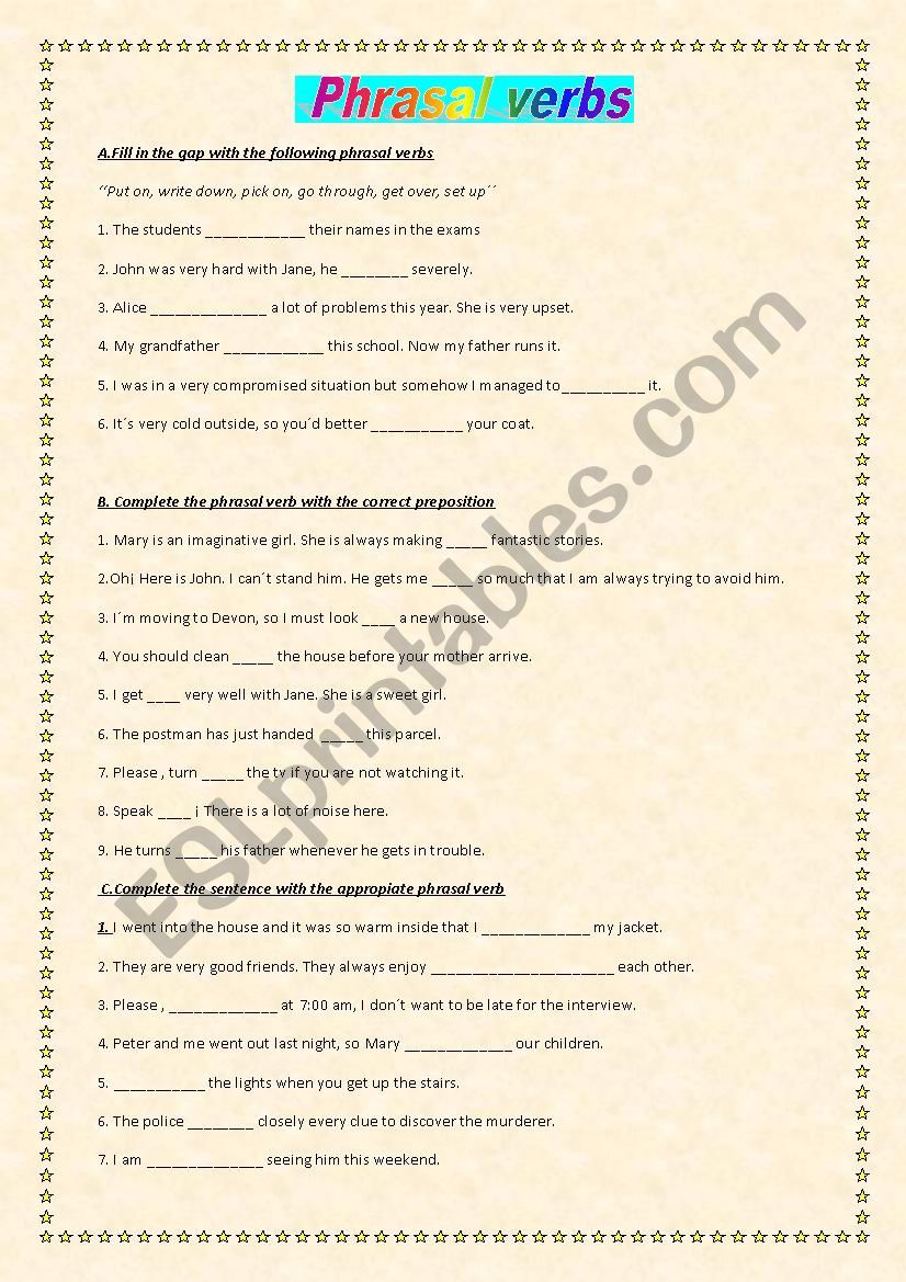 Phrasal verbs worksheet