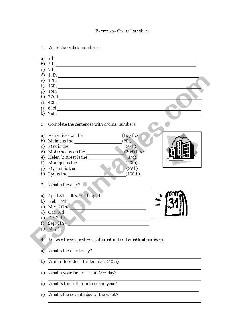 ordinal numbers practice worksheet