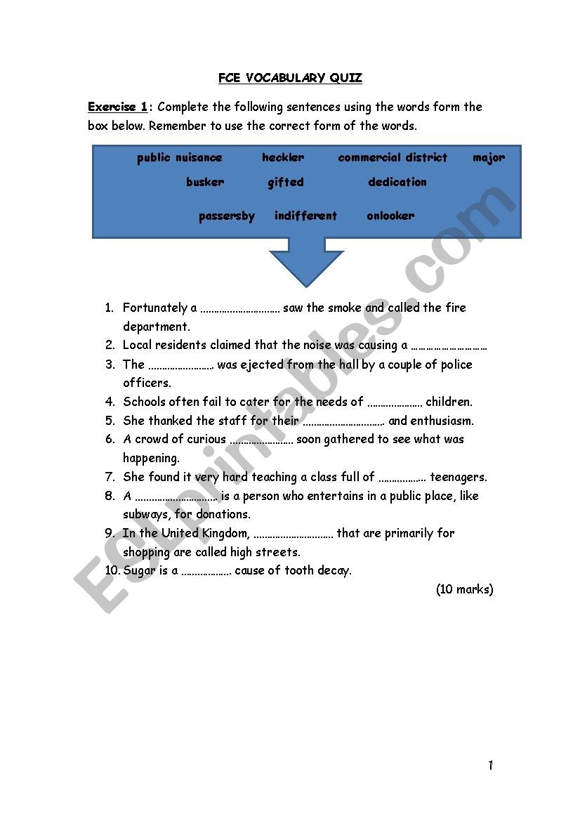 FCE VOCABULARY QUIZ worksheet