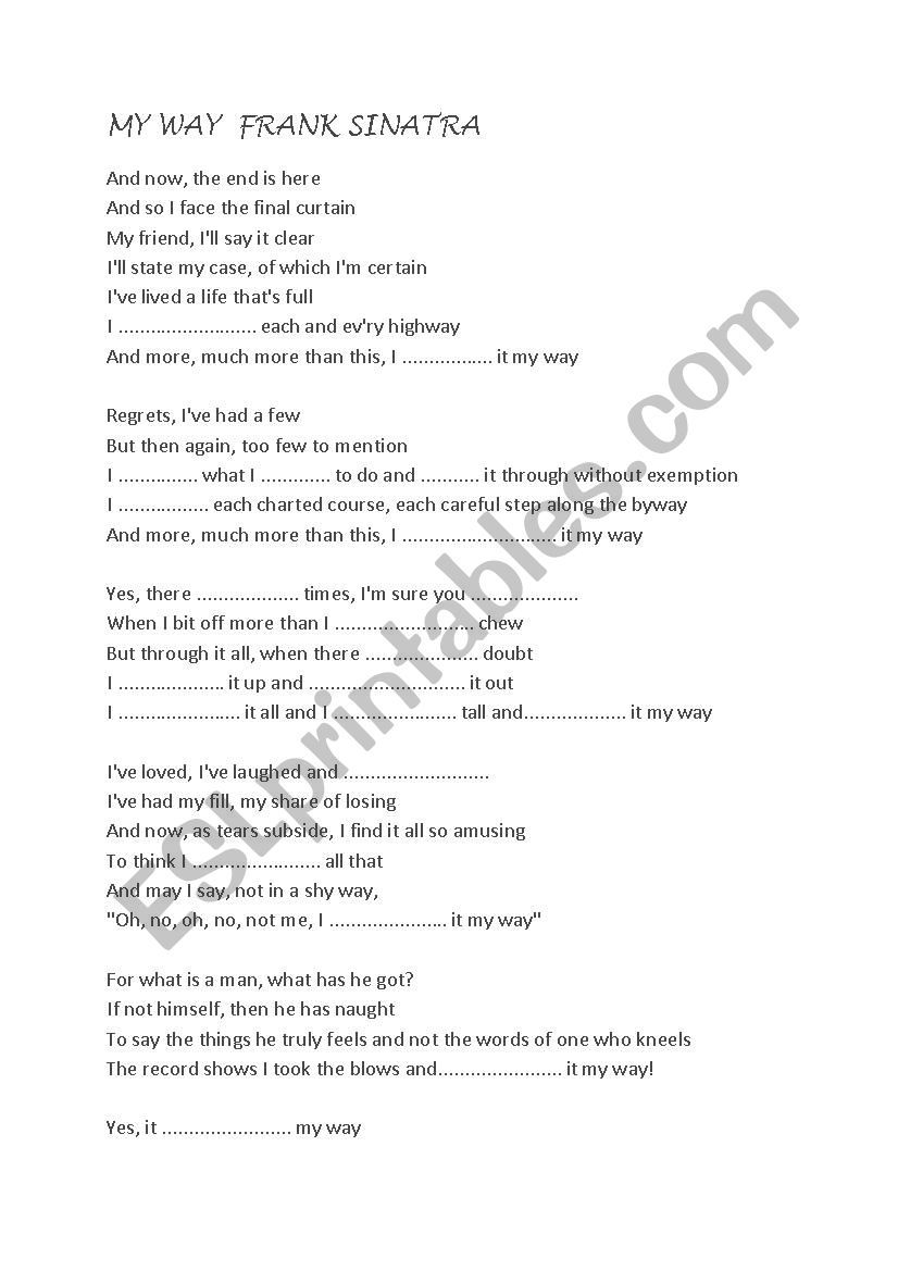 sinatra frank song worksheet