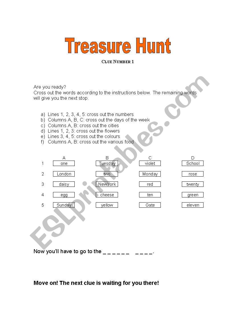 Treasure Hunt (Part 1) worksheet