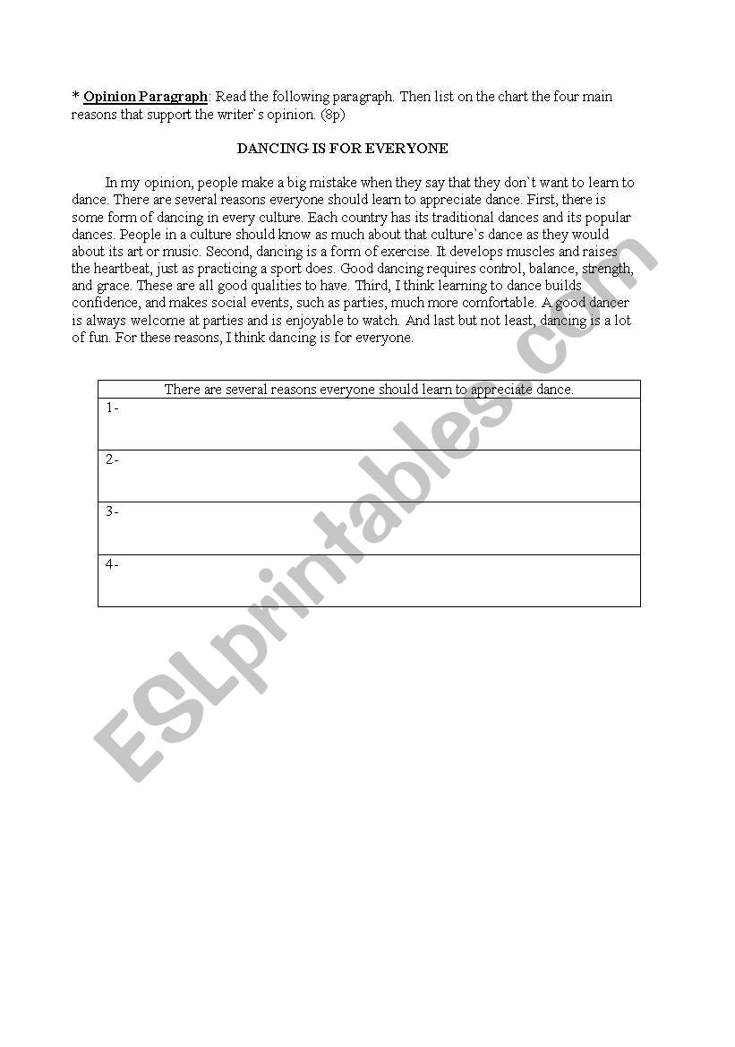 Opinion paragraph worksheet