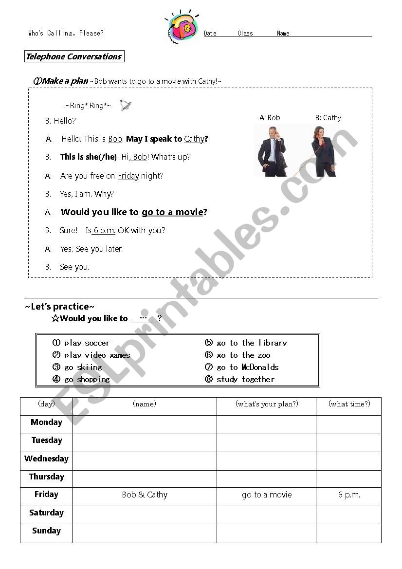 phone conversation 1  worksheet