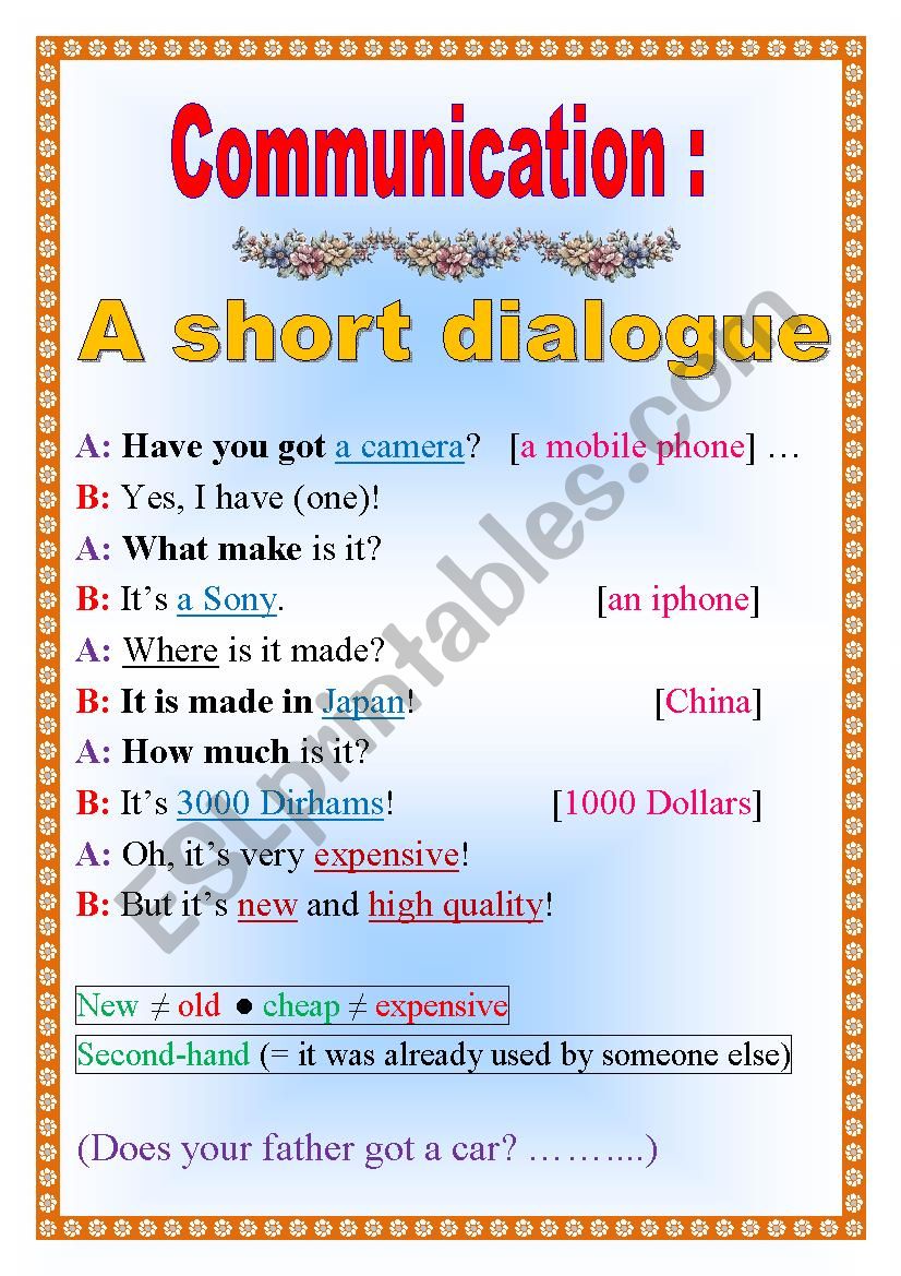 An easy short dialogue (role-play) to practise 