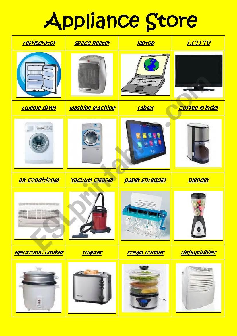 appliance store worksheet