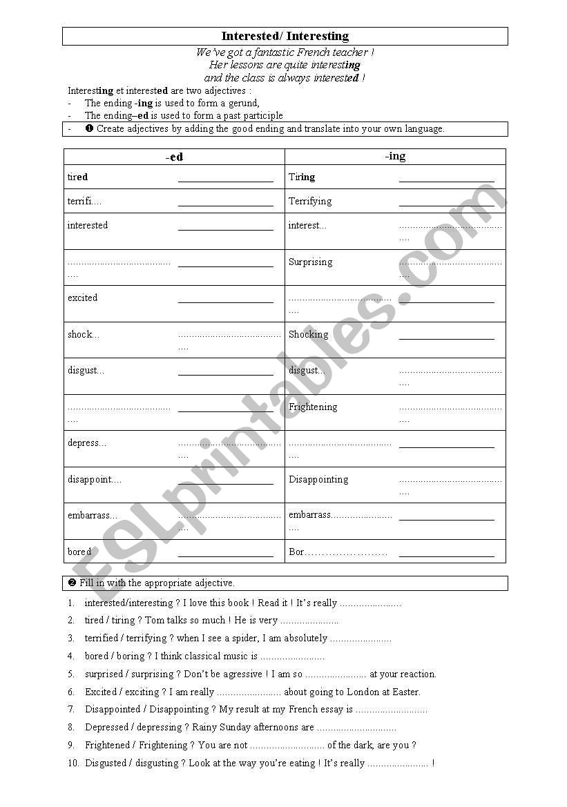 interestED vs interestING worksheet