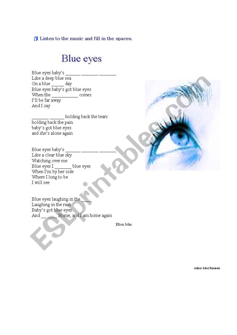 Song Blue Eyes Esl Worksheet By Isahop