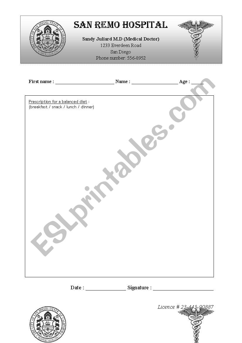 DoctorÂ´s prescription worksheet
