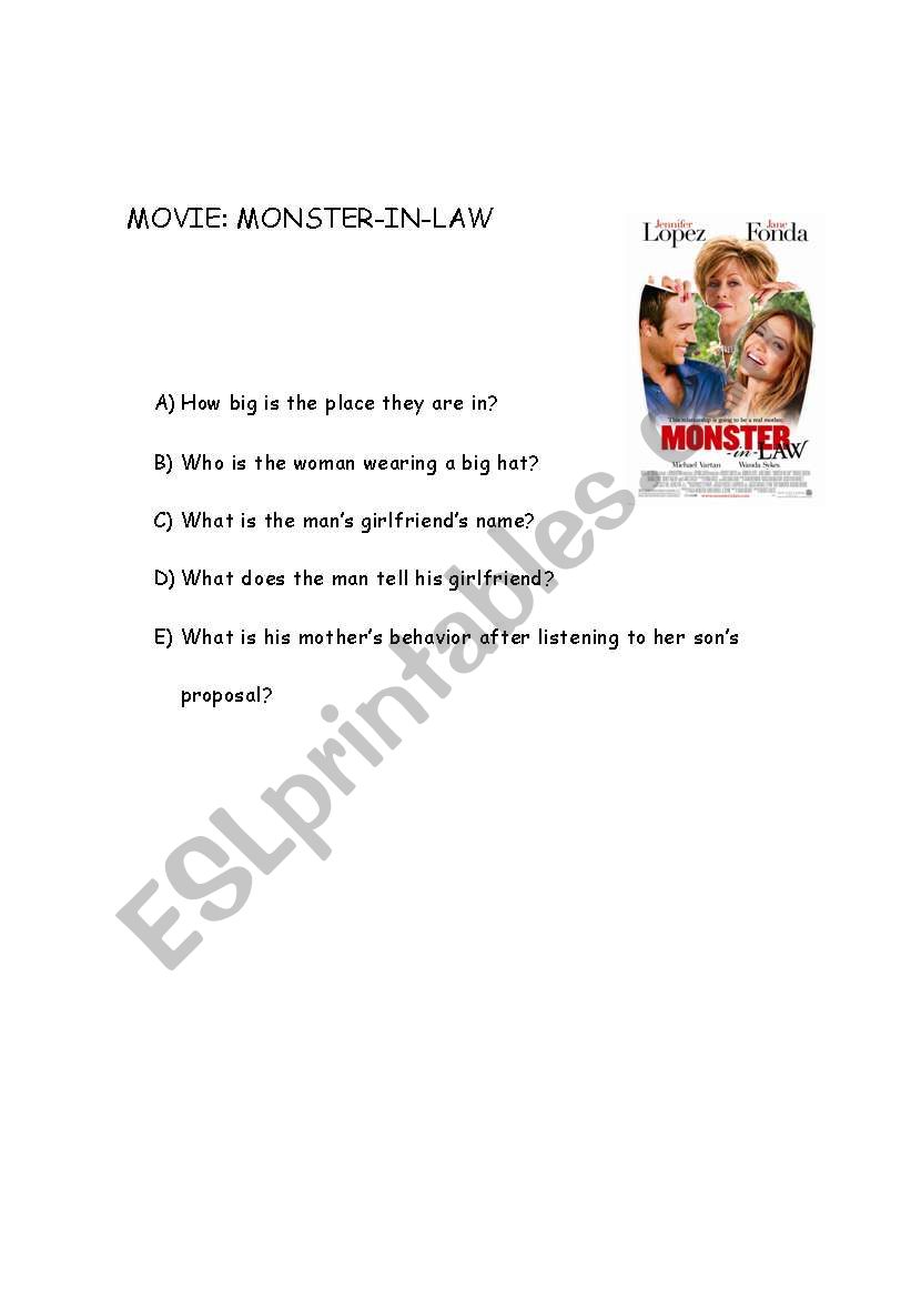 Monster-in-law worksheet