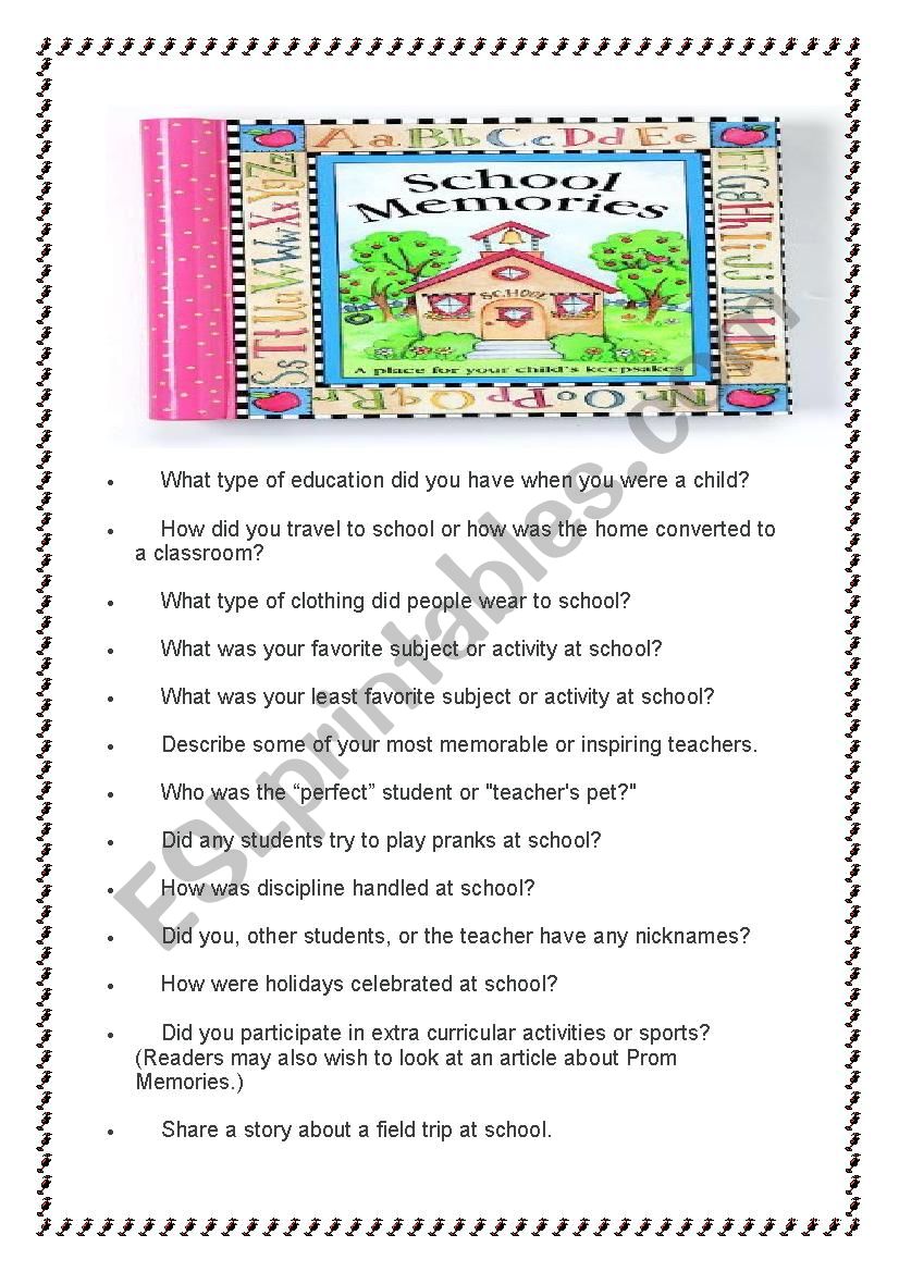 school memories worksheet