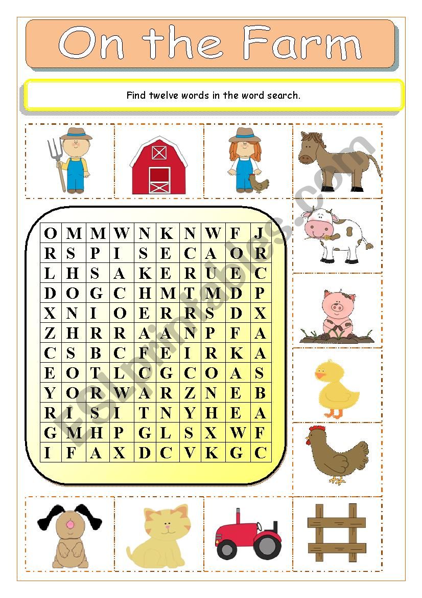 On the Farm Wordsearch worksheet