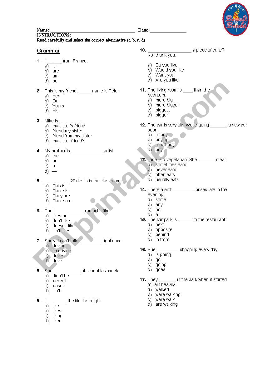 PLACEMENT TEST worksheet