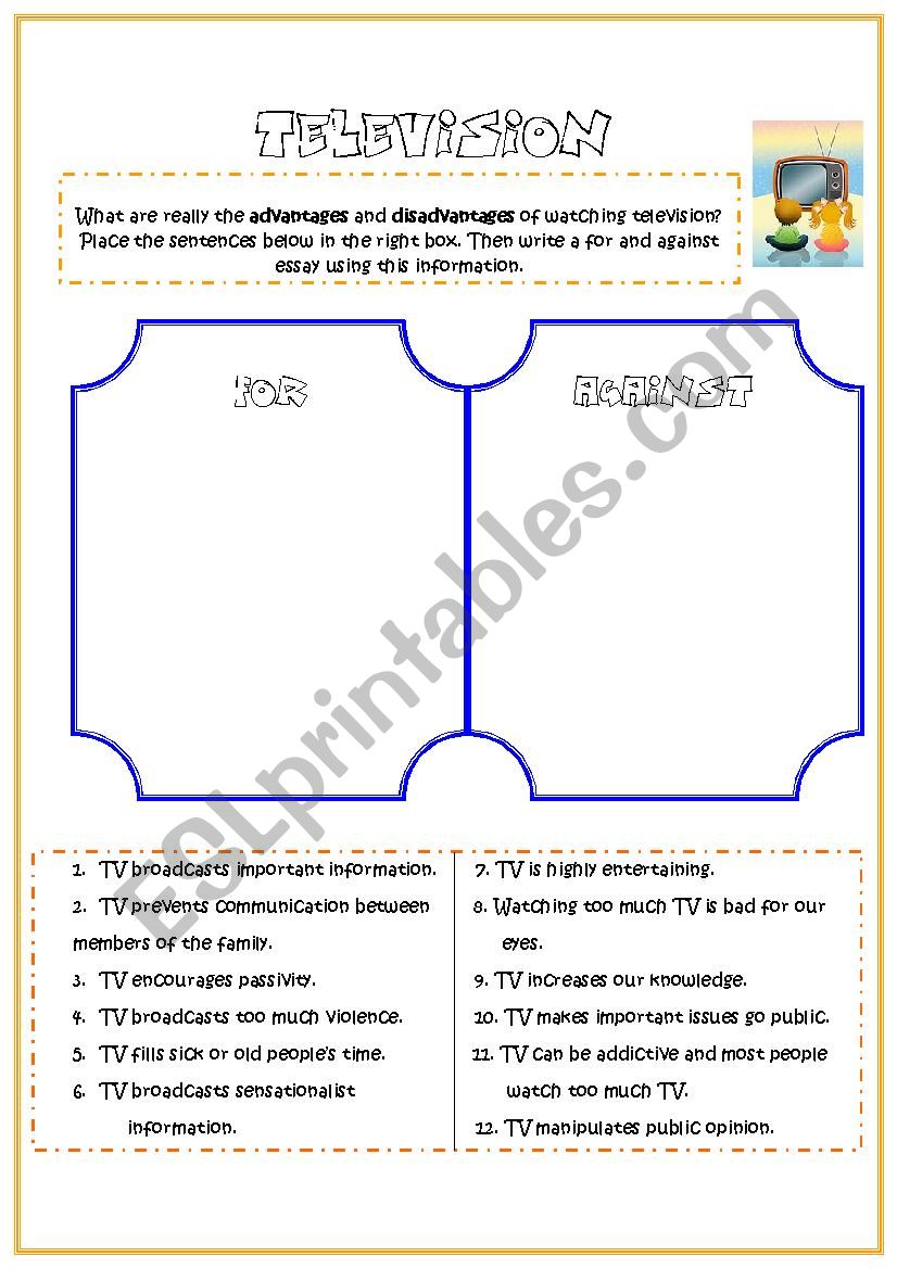 Television: For/Against worksheet