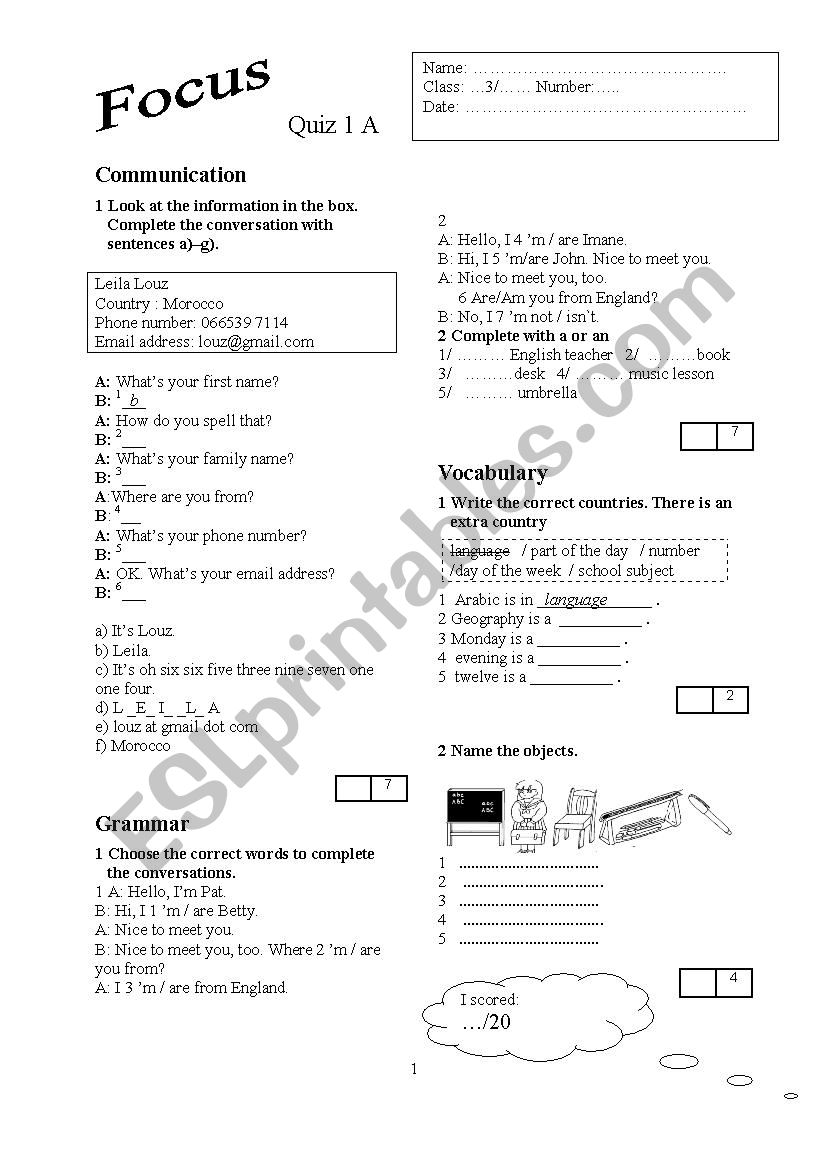 quiz  worksheet