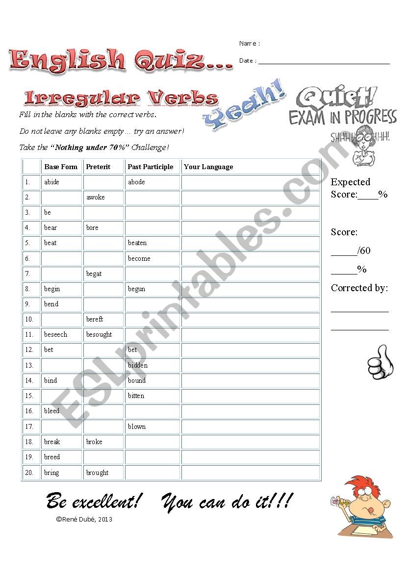 Irregular Verbs Tests/Workbook