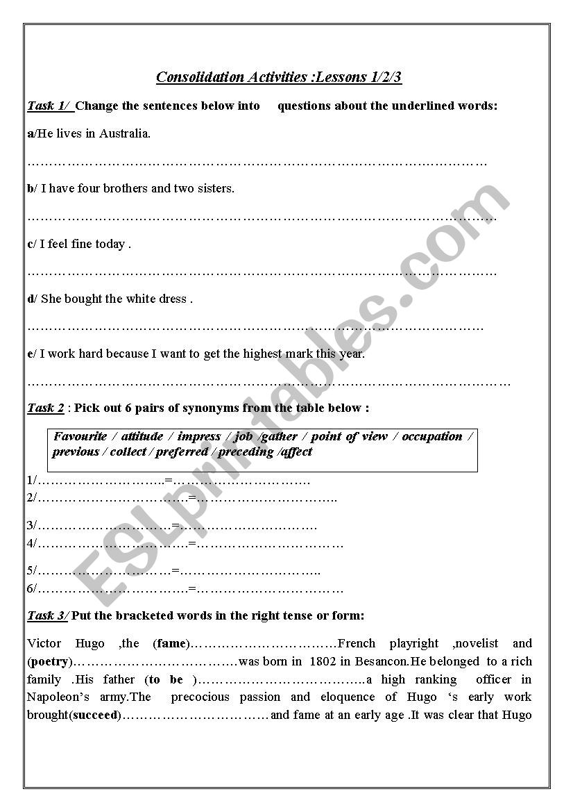 consolidation Activities worksheet