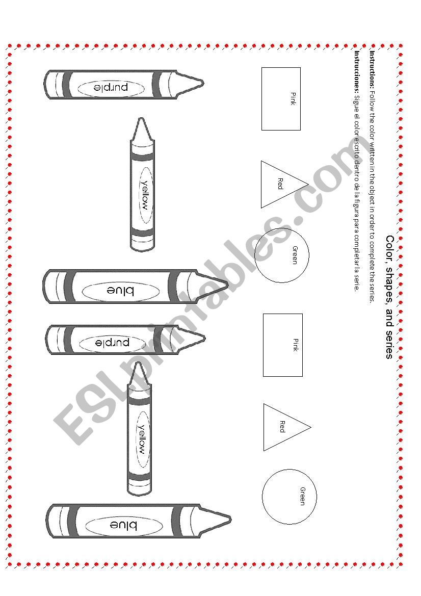 Color, series, shapes worksheet