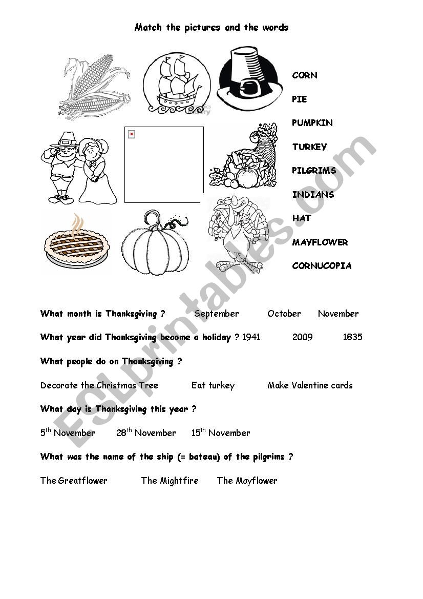 Thanksgiving worksheet