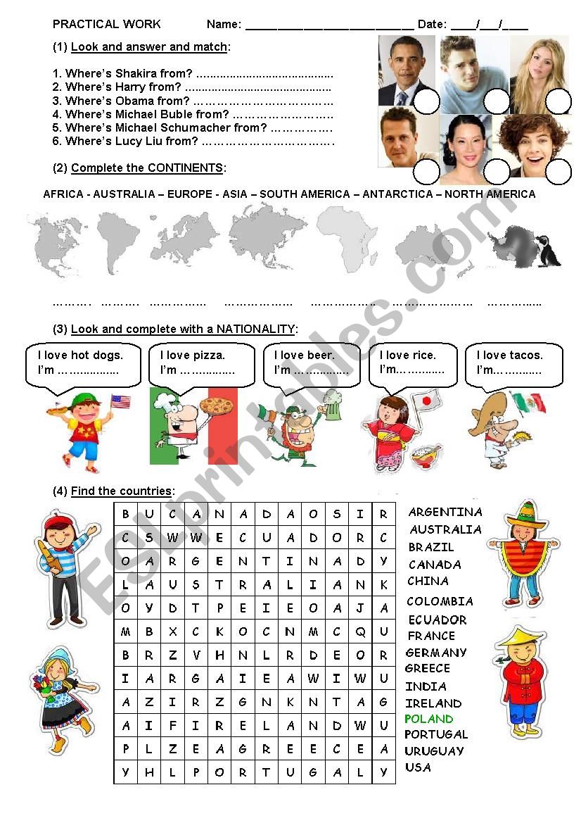 Countries & nationalities worksheet