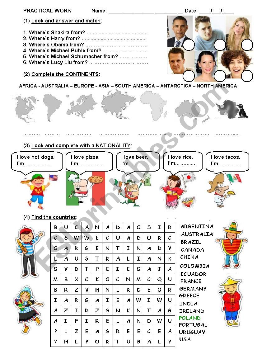 Countries & nationalities worksheet