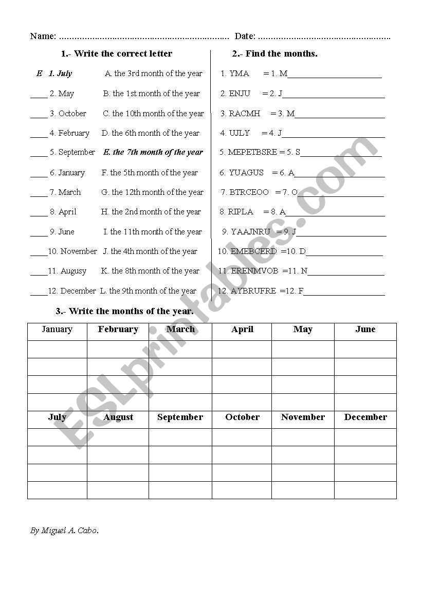 MONTHS OF THE YEAR worksheet