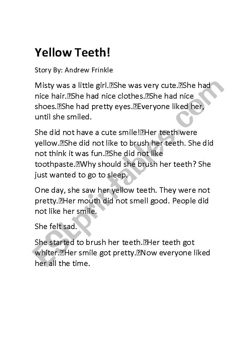 yellow teeth worksheet