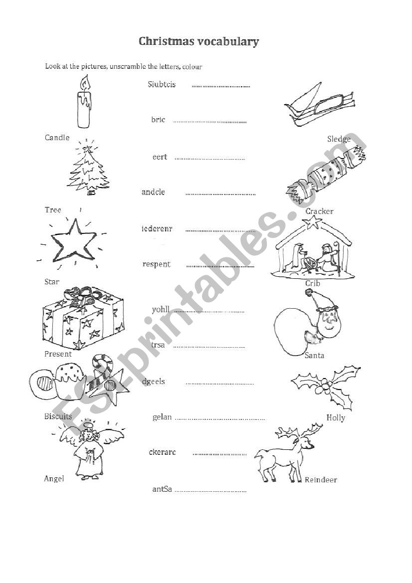 Christmas vocabulary worksheet