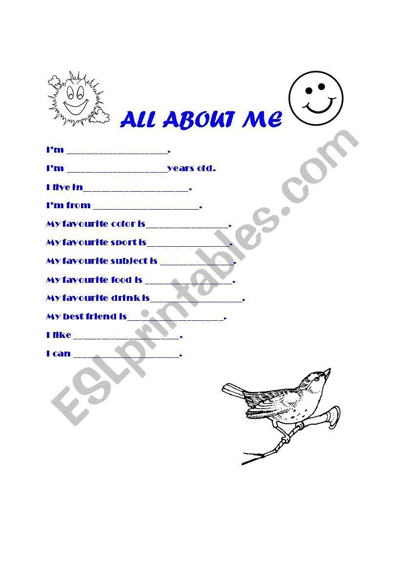 all about me worksheet