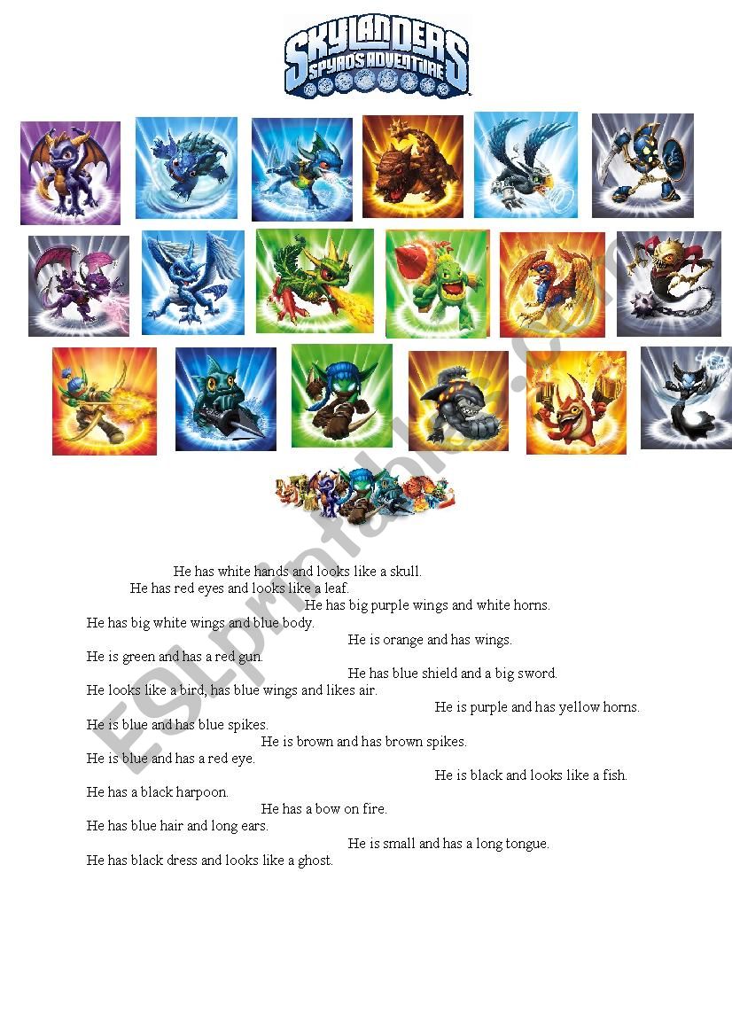 Skylanders - Matching Sheet worksheet