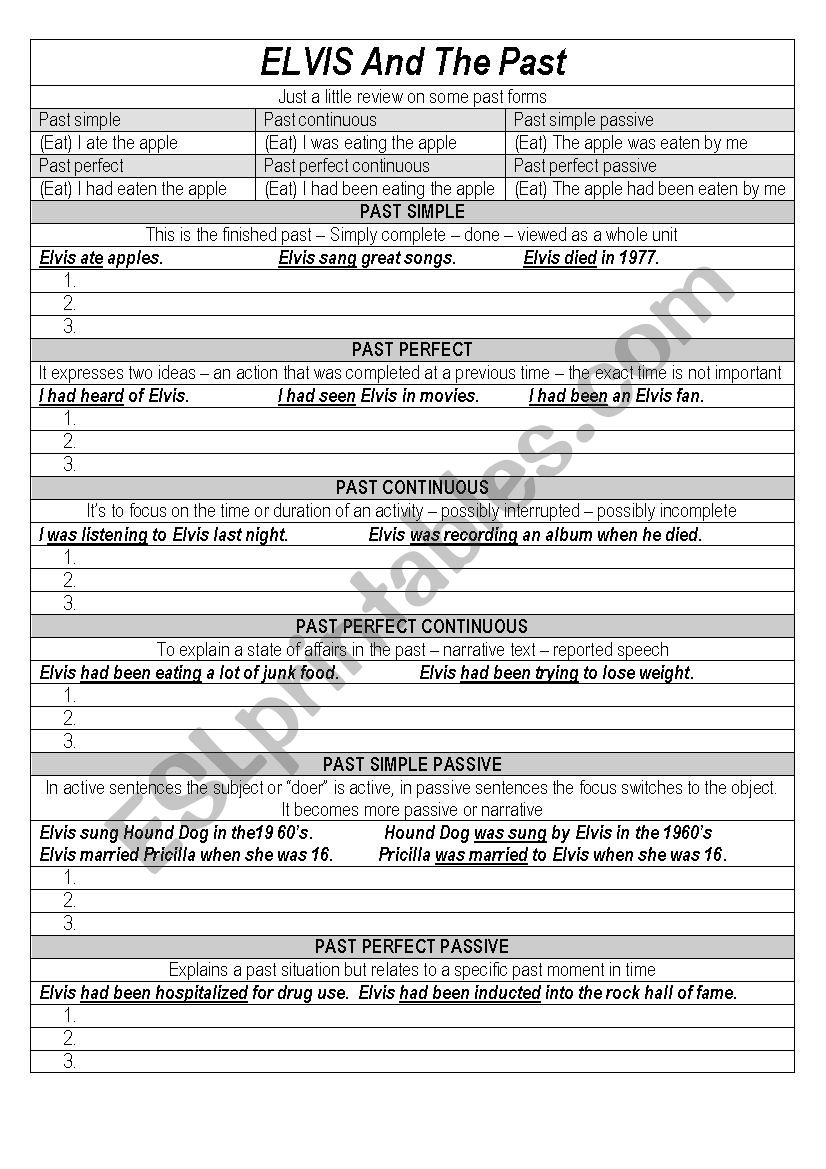 Elvis and the Past worksheet