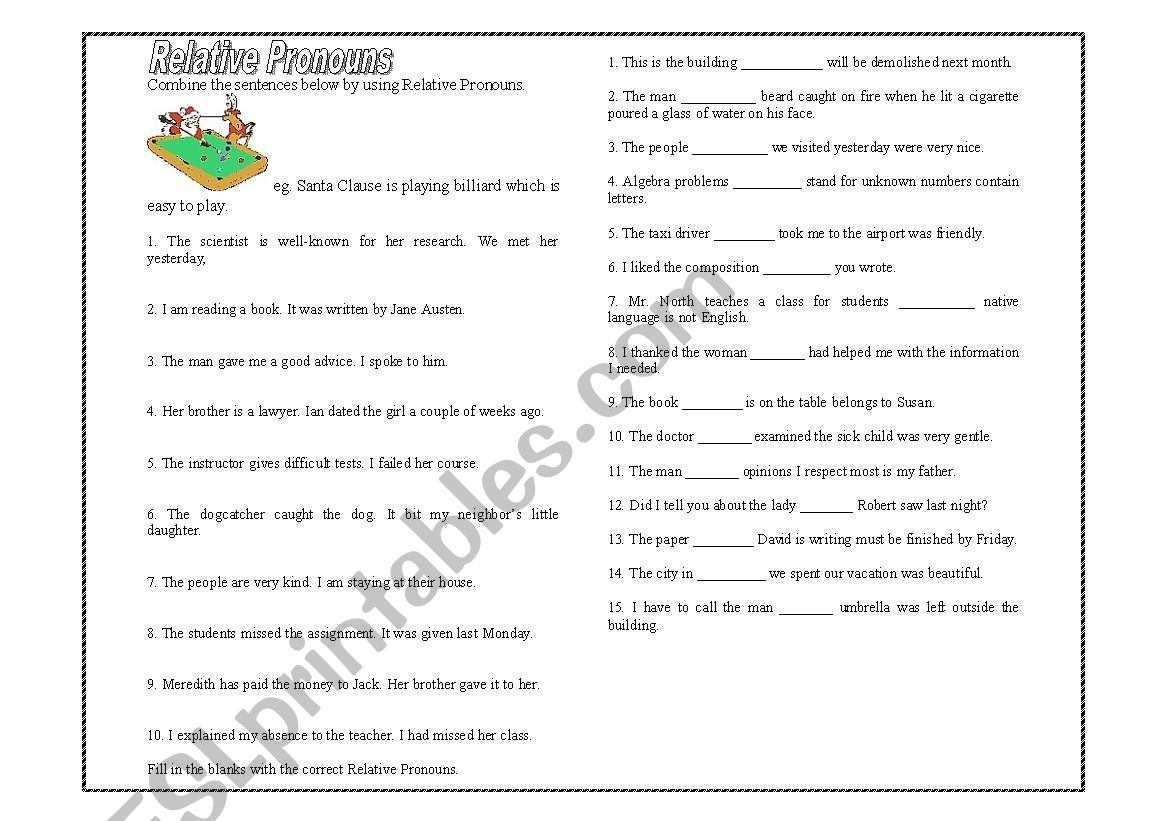 Relative Clause exercise worksheet