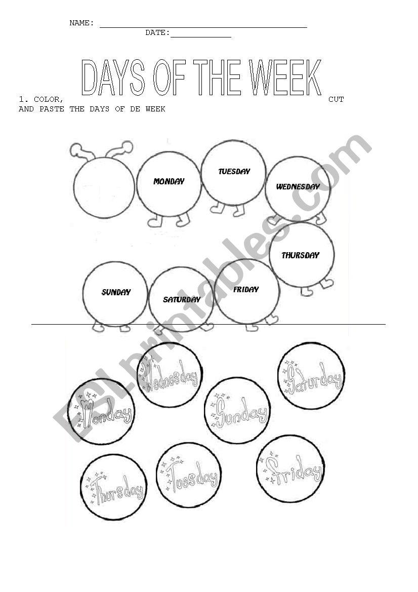 days of the week worksheet