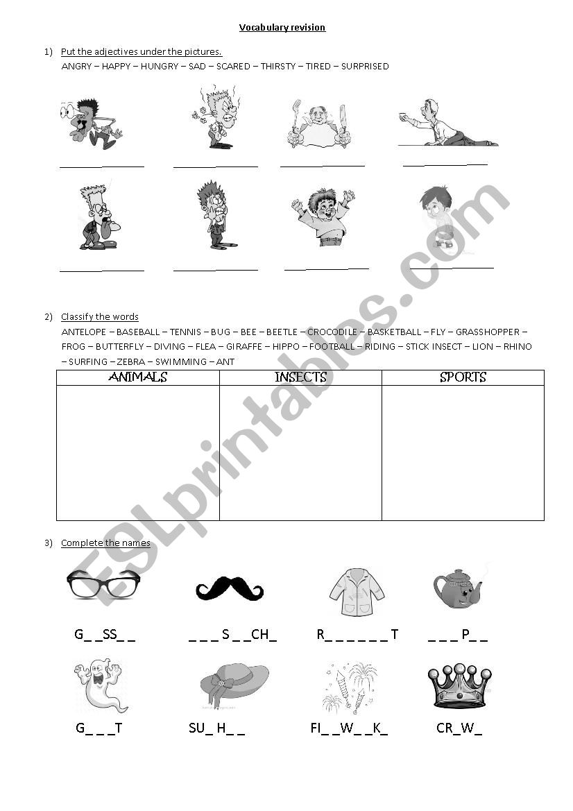 Vocabulary revision  worksheet
