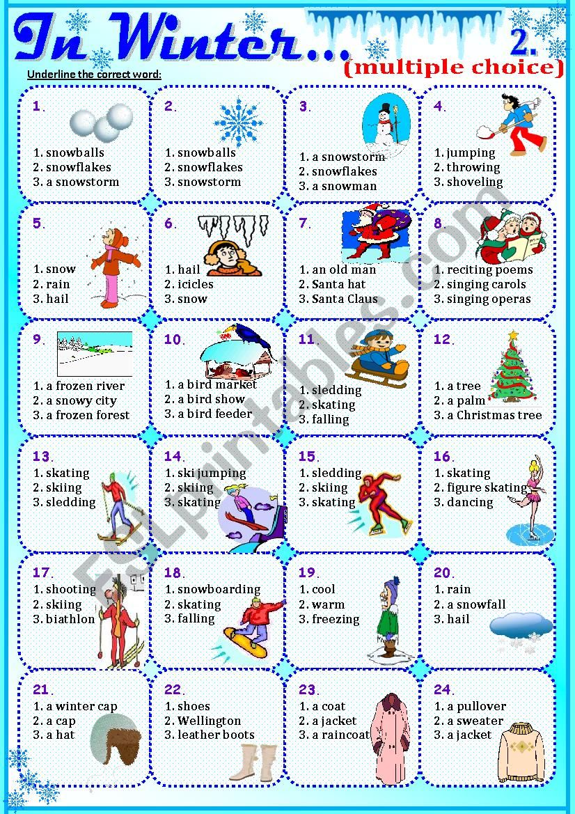 In Winter...2 worksheet