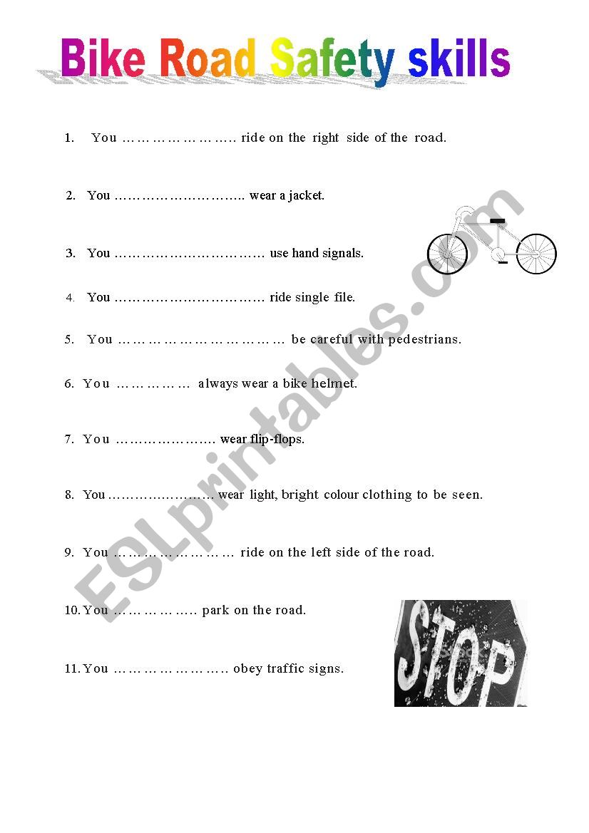 Bike Road Safety Skills worksheet