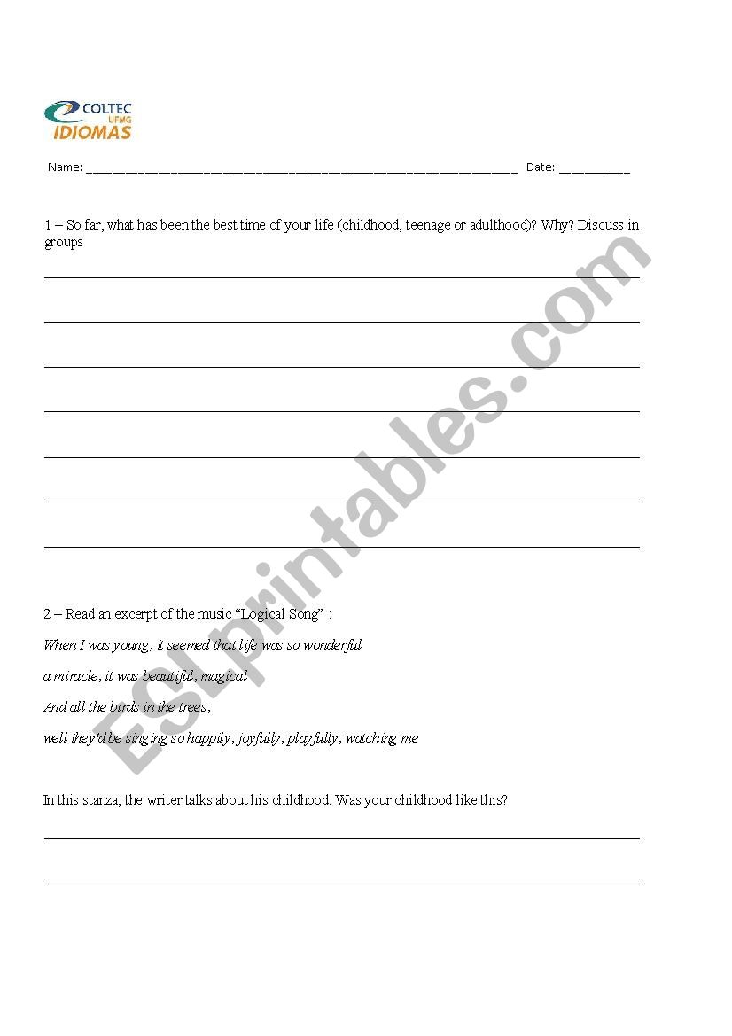 Logical Song - Supertramp worksheet