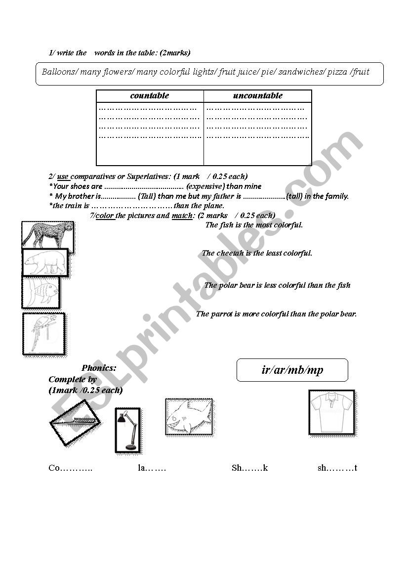 various exercises worksheet