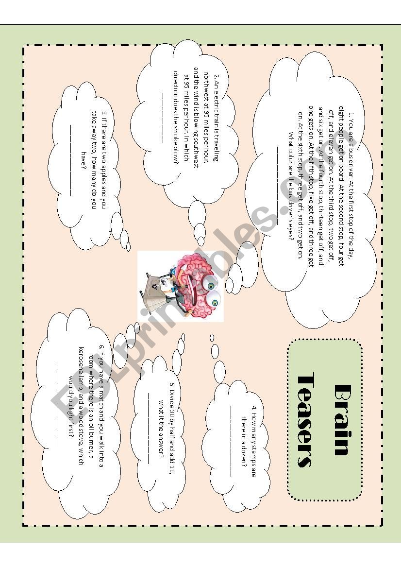 Brain teasers worksheet